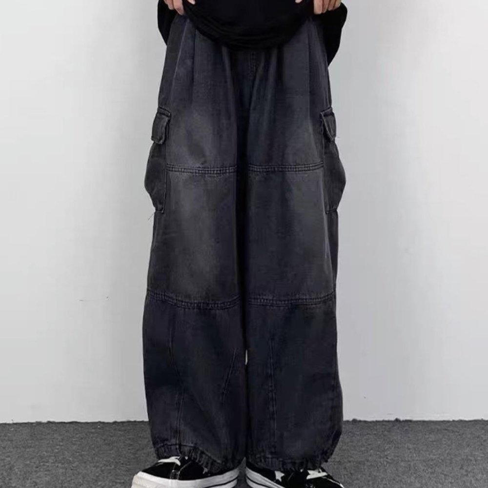 Men's Washed Pocket Patchwork Cargo Jeans